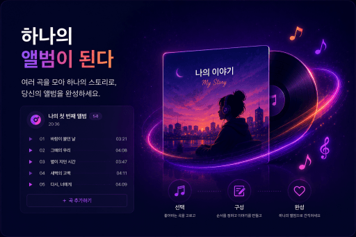 하나의 앨범이 된다 — 여러 곡을 모아 앨범으로 완성하는 음가담 기능 안내